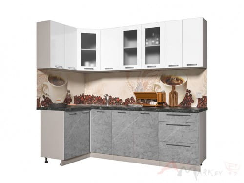 Угловая кухня Интерлиния Мила Пластик 1,2x2,4 в цвете мрамор / белый