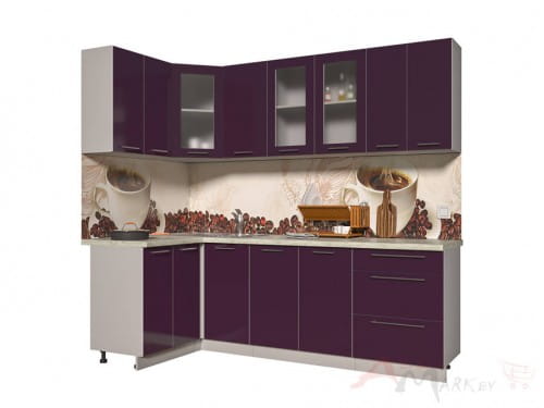 Угловая кухня Интерлиния Мила Пластик 1,2x2,4 в цвете слива