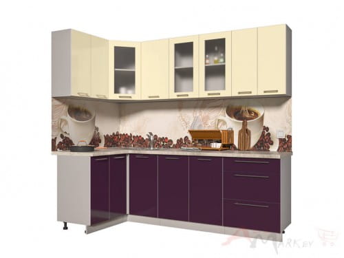 Угловая кухня Интерлиния Мила Пластик 1,2x2,4 в цвете слива / ваниль