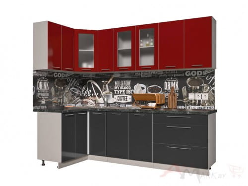 Угловая кухня Интерлиния Мила Пластик 1,2x2,5 в цвете антрацит / красный