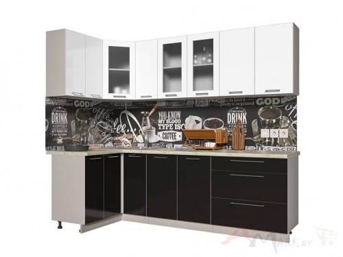 Угловая кухня Интерлиния Мила Пластик 1,2x2,5 в цвете черный / белый