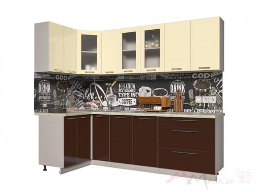 Угловая кухня Интерлиния Мила Пластик 1,2x2,5 в цвете шоколад / ваниль