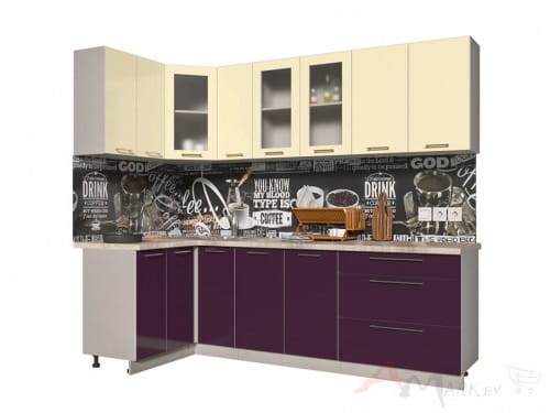 Угловая кухня Интерлиния Мила Пластик 1,2x2,5 в цвете слива / ваниль