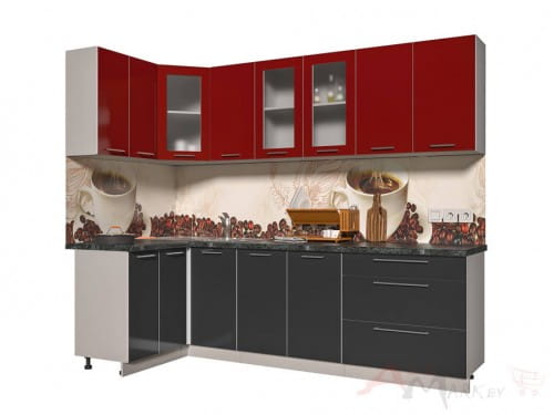 Угловая кухня Интерлиния Мила Пластик 1,2x2,6 в цвете антрацит / красный