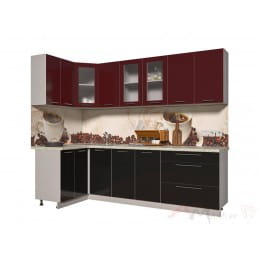 Кухня Интерлиния Мила Пластик 1,2x2,6, черный / бордовый