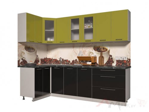 Угловая кухня Интерлиния Мила Пластик 1,2x2,6 в цвете черный / олива