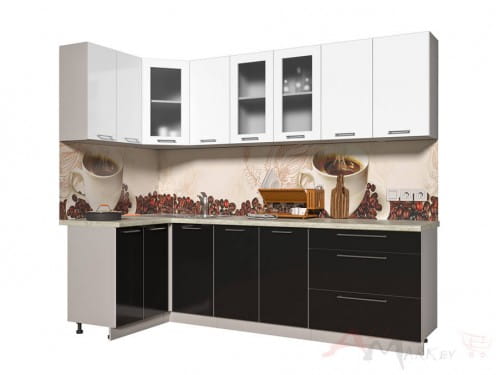 Угловая кухня Интерлиния Мила Пластик 1,2x2,6 в цвете черный / белый