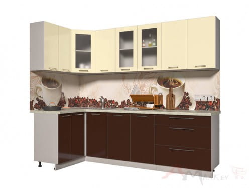 Угловая кухня Интерлиния Мила Пластик 1,2x2,6 в цвете шоколад / ваниль
