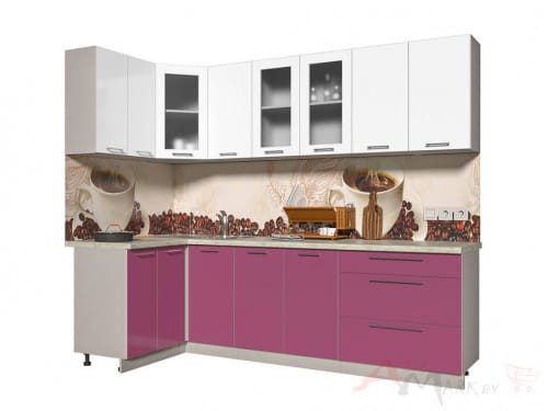 Угловая кухня Интерлиния Мила Пластик 1,2x2,6 в цвете гортензия / белый