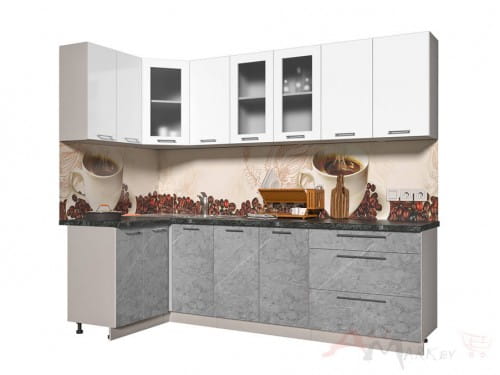 Угловая кухня Интерлиния Мила Пластик 1,2x2,6 в цвете мрамор / белый