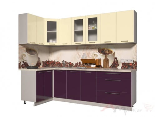 Угловая кухня Интерлиния Мила Пластик 1,2x2,6 в цвете слива / ваниль