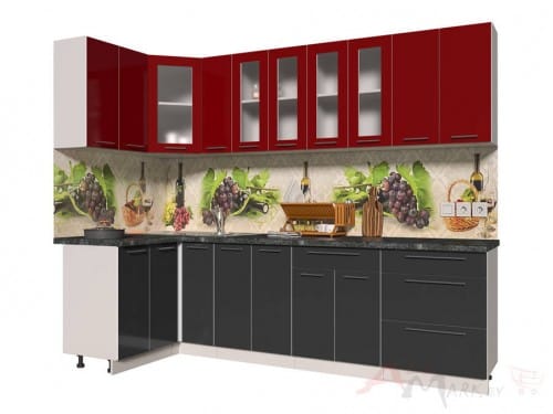 Угловая кухня Интерлиния Мила Пластик 1,2x2,7 в цвете антрацит / красный