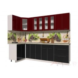 Кухня Интерлиния Мила Пластик 1,2x2,7, черный / бордовый