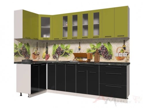 Угловая кухня Интерлиния Мила Пластик 1,2x2,7 в цвете черный / олива