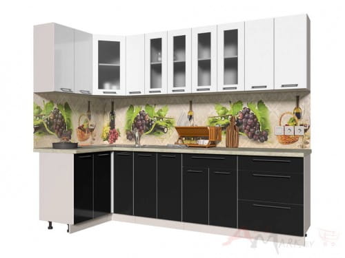 Угловая кухня Интерлиния Мила Пластик 1,2x2,7 в цвете черный / белый