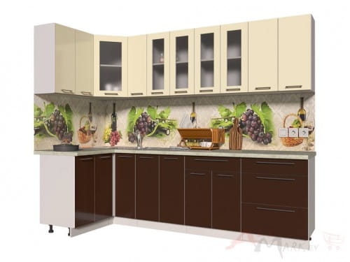 Угловая кухня Интерлиния Мила Пластик 1,2x2,7 в цвете шоколад / ваниль