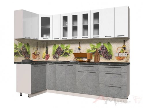 Угловая кухня Интерлиния Мила Пластик 1,2x2,7 в цвете мрамор / белый
