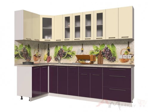 Угловая кухня Интерлиния Мила Пластик 1,2x2,7 в цвете слива / ваниль