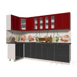 Кухня Интерлиния Мила Пластик 1,2x2,8, антрацит / красный