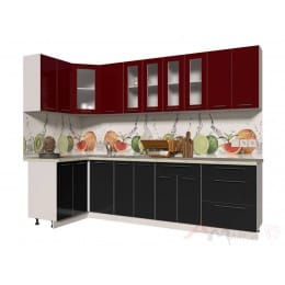 Кухня Интерлиния Мила Пластик 1,2x2,8, черный / бордовый