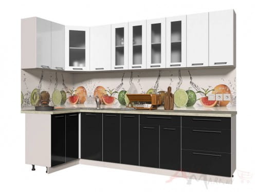 Угловая кухня Интерлиния Мила Пластик 1,2x2,8 в цвете черный / белый