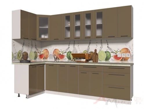 Угловая кухня Интерлиния Мила Пластик 1,2x2,8 в цвете капучино
