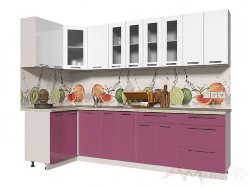 Угловая кухня Интерлиния Мила Пластик 1,2x2,8 в цвете гортензия / белый