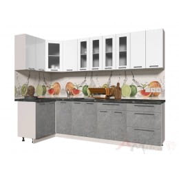 Кухня Интерлиния Мила Пластик 1,2x2,8, мрамор / белый