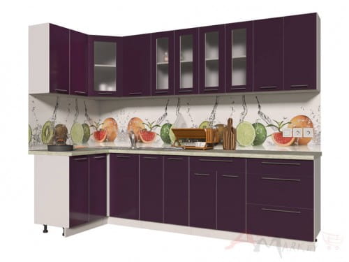 Угловая кухня Интерлиния Мила Пластик 1,2x2,8 в цвете слива