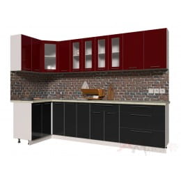 Кухня Интерлиния Мила Пластик 1,2x2,9, черный / бордовый