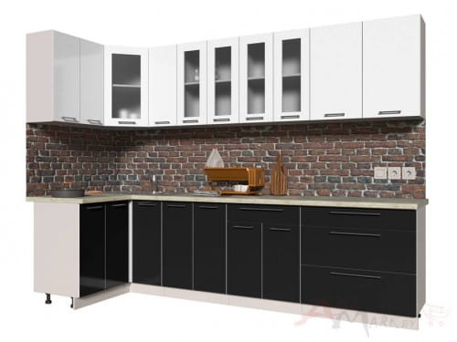 Угловая кухня Интерлиния Мила Пластик 1,2x2,9 в цвете черный / белый