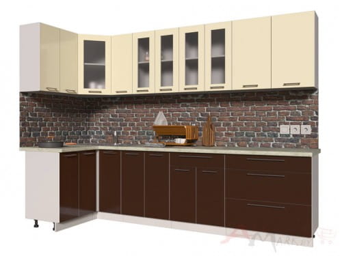 Угловая кухня Интерлиния Мила Пластик 1,2x2,9 в цвете шоколад / ваниль