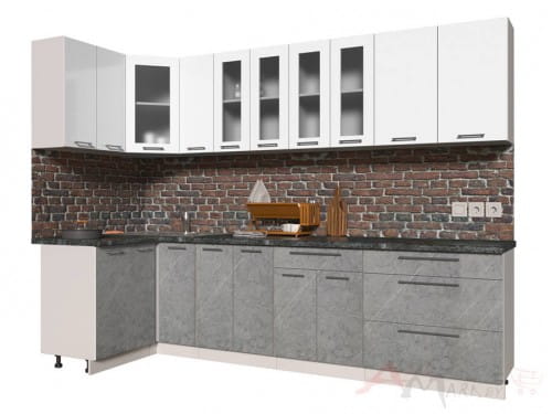 Угловая кухня Интерлиния Мила Пластик 1,2x2,9 в цвете мрамор / белый