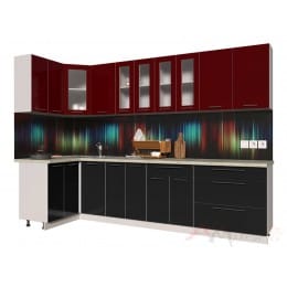 Кухня Интерлиния Мила Пластик 1,2x3,0, черный / бордовый
