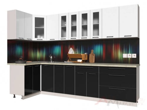 Угловая кухня Интерлиния Мила Пластик 1,2x3,0 в цвете черный / белый