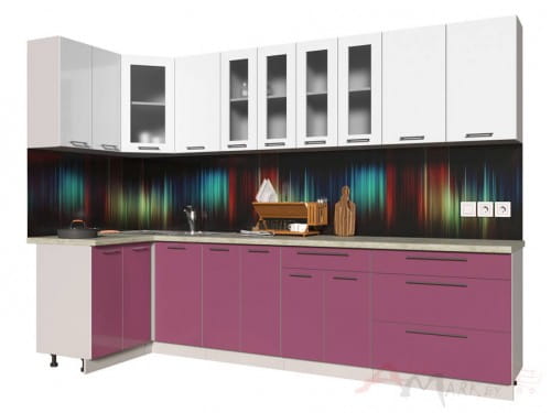 Угловая кухня Интерлиния Мила Пластик 1,2x3,0 в цвете гортензия / белый