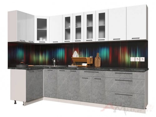 Угловая кухня Интерлиния Мила Пластик 1,2x3,0 в цвете мрамор / белый