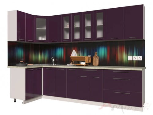 Угловая кухня Интерлиния Мила Пластик 1,2x3,0 в цвете слива
