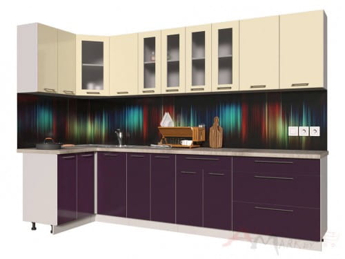 Угловая кухня Интерлиния Мила Пластик 1,2x3,0 в цвете слива / ваниль