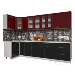 Кухня Интерлиния Мила Пластик 1,2x3,1, черный / бордовый