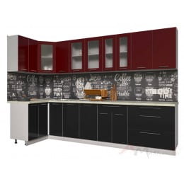 Кухня Интерлиния Мила Пластик 1,2x3,2, черный / бордовый