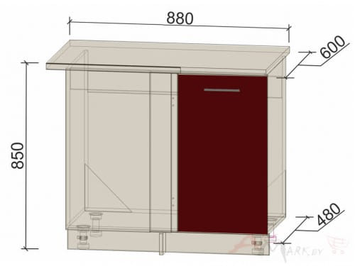 Шкаф под мойку Интерлиния НШ88-М.П. модуль кухни Мила Пластик в цвете бордовый