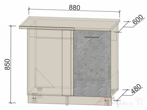 Шкаф под мойку Интерлиния НШ88-М.П. модуль кухни Мила Пластик в цвете мрамор