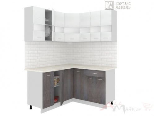 Кухня Корнелия ЭКСТРА угловая 1,5х1,5, Белый / Берёза, Кортекс-мебель