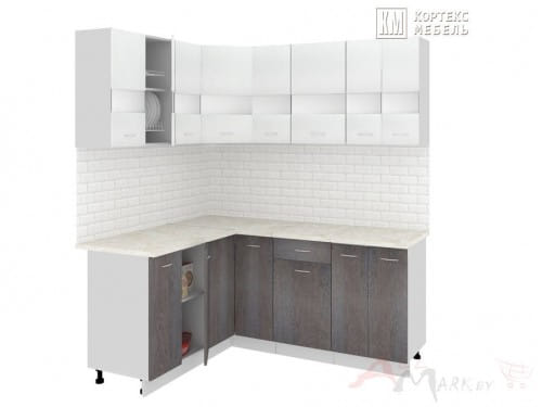Кухня Корнелия ЭКСТРА угловая 1,5х1,8, Белый / Берёза, Кортекс-мебель