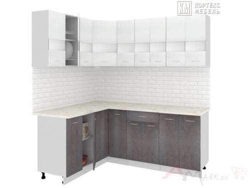 Кухня Корнелия ЭКСТРА угловая 1,5х2,0, Белый / Берёза, Кортекс-мебель