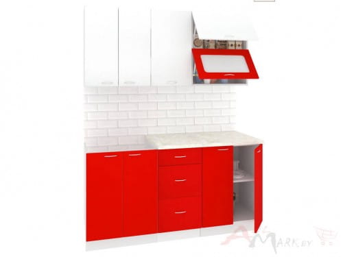 Кухня Корнелия МАРА 1,6, Белый / Красный, Кортекс-мебель