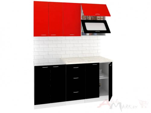 Кухня Корнелия МАРА 1,6, Красный / Чёрный, Кортекс-мебель