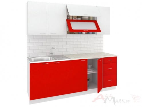 Кухня Корнелия МАРА 2,0, Белый / Красный, Кортекс-мебель