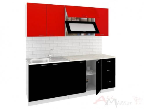 Кухня Корнелия МАРА 2,0, Красный / Чёрный, Кортекс-мебель